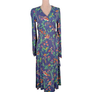 L.K. Bennett Ella Floral Wrap Maxi Dress Size 4 Blue Cottagecore Tradwife
